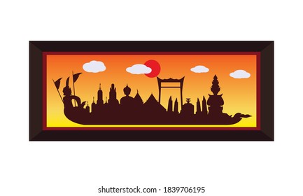 Vector of beautiful Thai Royal Barge Suphannahong on the River of Thailand,Traditional Thai style Vector concept.