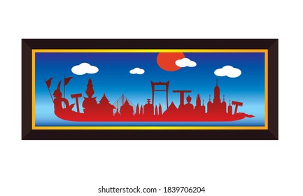 Vector of beautiful Thai Royal Barge Suphannahong on the River of Thailand,Traditional Thai style Vector concept.