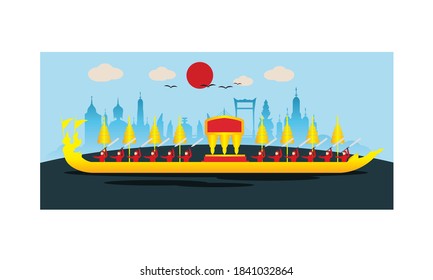 Vector of beautiful Thai Royal Barge Suphannahong on the River of Thailand,Traditional Thai style Vector concept.