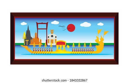 Vector of beautiful Thai Royal Barge Suphannahong on the River of Thailand,Traditional Thai style Vector concept.