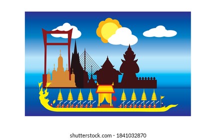 Vektorgrafik des schönen thailändischen Königsbarge Suphannahong am Fluss Thailand, traditionelles thailändisches Vektorkonzept.