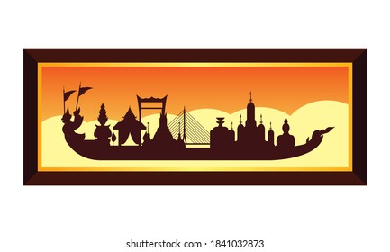 Vector de la hermosa Royal Barge Suphannahong en el río de Tailandia, concepto de vectores de estilo tradicional tailandés.