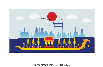 Vector of beautiful Thai Royal Barge Suphannahong on the River of Thailand,Traditional Thai style Vector concept.