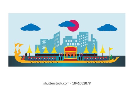 Vector of beautiful Thai Royal Barge Suphannahong on the River of Thailand,Traditional Thai style Vector concept.