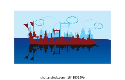 Vektorgrafik des schönen thailändischen Königsbarge Suphannahong am Fluss Thailand, traditionelles thailändisches Vektorkonzept.