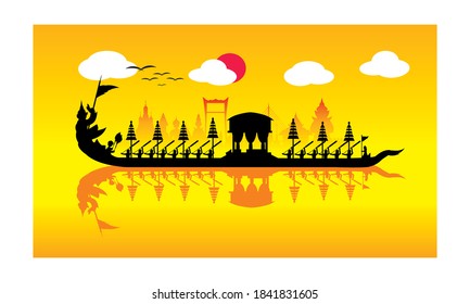 Vector of beautiful Thai Royal Barge Suphannahong on the River of Thailand,Traditional Thai style Vector concept.