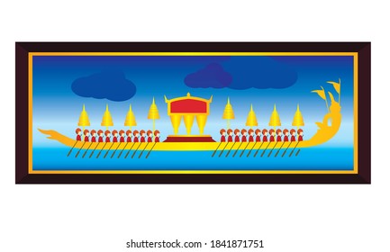 Vector de la hermosa Royal Barge Suphannahong en el río de Tailandia, concepto de vectores de estilo tradicional tailandés.