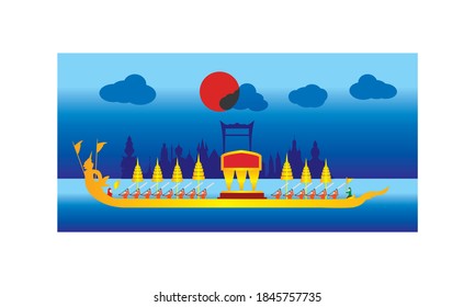 Vector de la hermosa Royal Barge Suphannahong en el río de Tailandia, concepto de vectores de estilo tradicional tailandés.
