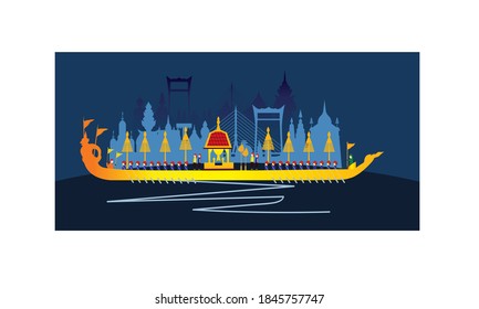 Vector of beautiful Thai Royal Barge Suphannahong on the River of Thailand,Traditional Thai style Vector concept.