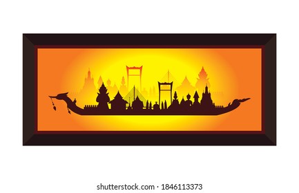 Vector de la hermosa Royal Barge Suphannahong en el río de Tailandia, concepto de vectores de estilo tradicional tailandés.