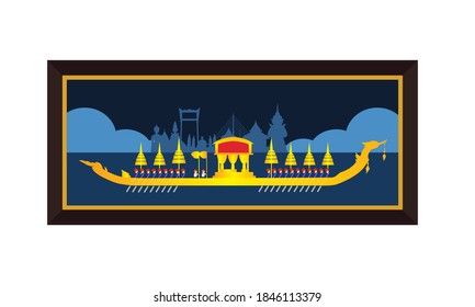 Vektorgrafik des schönen thailändischen Königsbarge Suphannahong am Fluss Thailand, traditionelles thailändisches Vektorkonzept.