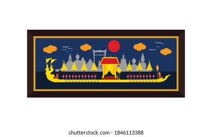 Vector of beautiful Thai Royal Barge Suphannahong on the River of Thailand,Traditional Thai style Vector concept.