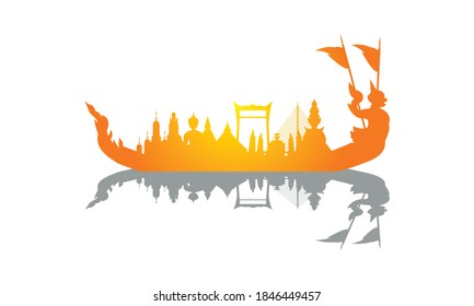 Vector of beautiful Thai Royal Barge Suphannahong on the River of Thailand,Traditional Thai style Vector concept.