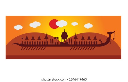 Vector of beautiful Thai Royal Barge Suphannahong on the River of Thailand,Traditional Thai style Vector concept.