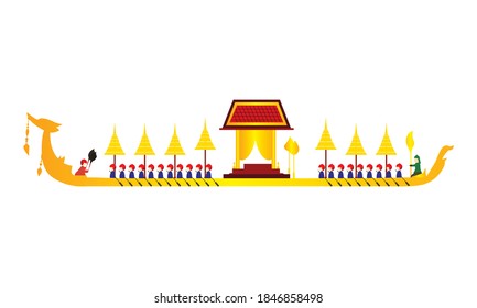 Vector de la hermosa Royal Barge Suphannahong en el río de Tailandia, concepto de vectores de estilo tradicional tailandés.