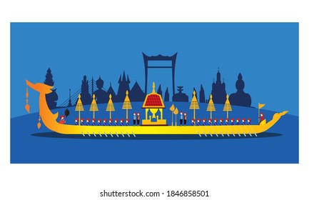 Vector of beautiful Thai Royal Barge Suphannahong on the River of Thailand,Traditional Thai style Vector concept.