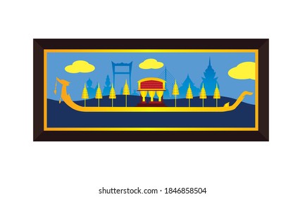 Vector of beautiful Thai Royal Barge Suphannahong on the River of Thailand,Traditional Thai style Vector concept.