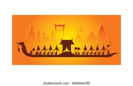 Vector of beautiful Thai Royal Barge Suphannahong on the River of Thailand,Traditional Thai style Vector concept.Vector of beautiful Thai Royal Barge Suphannahong on the River of Thailand,Traditional 