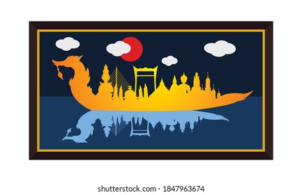 Vector of beautiful Thai Royal Barge Suphannahong on the River of Thailand,Traditional Thai style Vector concept.Vector of beautiful Thai Royal Barge Suphannahong on the River of Thailand,Traditional 