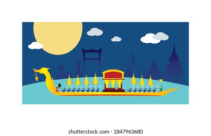 Vector de la hermosa Royal Barge Suphannahong tailandesa sobre el río de Tailandia,Concepto de vectores de estilo tradicional tailandés.Vector de la hermosa Royal Barge Suphannahong tailandesa sobre el río de Tailandia,Tradicional 