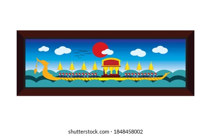 Vector de la hermosa Royal Barge Suphannahong en el río de Tailandia, concepto de vectores de estilo tradicional tailandés.