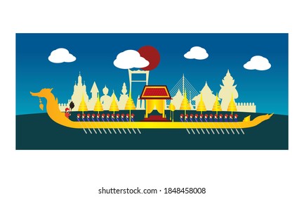 Vector of beautiful Thai Royal Barge Suphannahong on the River of Thailand,Traditional Thai style Vector concept.Vector of beautiful Thai Royal Barge Suphannahong on the River of Thailand,Traditional 