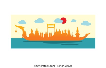 Vector of beautiful Thai Royal Barge Suphannahong on the River of Thailand,Traditional Thai style Vector concept.