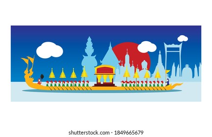 Vector of beautiful Thai Royal Barge Suphannahong on the River of Thailand,Traditional Thai style Vector concept.