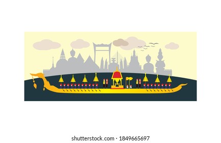 Vector of beautiful Thai Royal Barge Suphannahong on the River of Thailand,Traditional Thai style Vector concept.