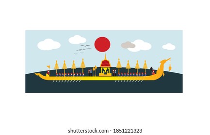 Vector de la hermosa Royal Barge Suphannahong en el río de Tailandia, concepto de vectores de estilo tradicional tailandés.