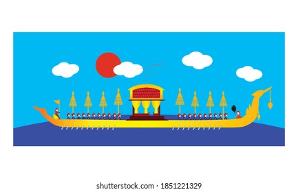 Vector of beautiful Thai Royal Barge Suphannahong on the River of Thailand,Traditional Thai style Vector concept.
