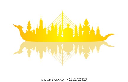 Vector de la hermosa Royal Barge Suphannahong en el río de Tailandia, concepto de vectores de estilo tradicional tailandés.