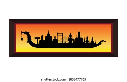 Vector of beautiful Thai Royal Barge Suphannahong on the River of Thailand,Traditional Thai style Vector concept.