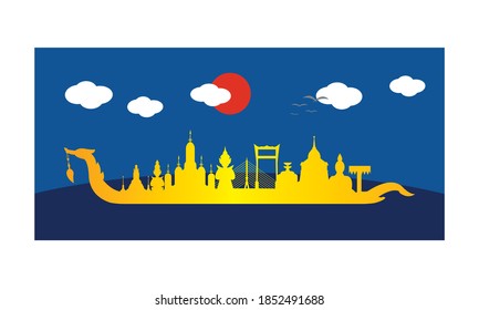 Vector of beautiful Thai Royal Barge Suphannahong on the River of Thailand,Traditional Thai style Vector concept.