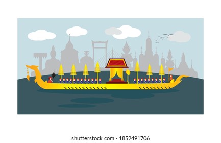 Vector of beautiful Thai Royal Barge Suphannahong on the River of Thailand,Traditional Thai style Vector concept.