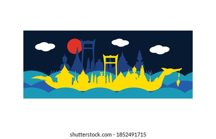 Vector of beautiful Thai Royal Barge Suphannahong on the River of Thailand,Traditional Thai style Vector concept.
