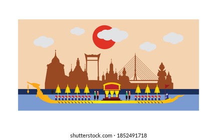 Vector of beautiful Thai Royal Barge Suphannahong on the River of Thailand,Traditional Thai style Vector concept.