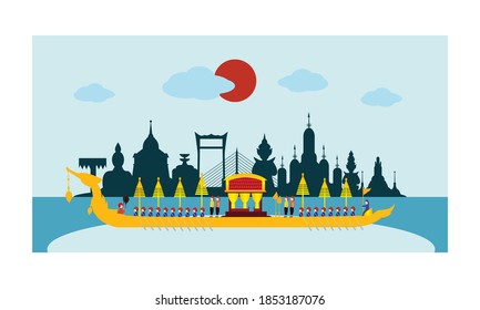 Vector of beautiful Thai Royal Barge Suphannahong on the River of Thailand,Traditional Thai style Vector concept.