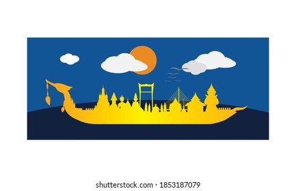 Vector de la hermosa Royal Barge Suphannahong en el río de Tailandia, concepto de vectores de estilo tradicional tailandés.