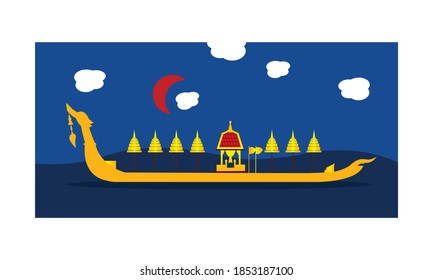 Vector of beautiful Thai Royal Barge Suphannahong on the River of Thailand,Traditional Thai style Vector concept.