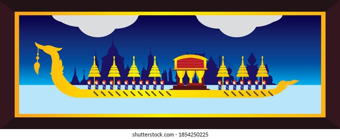 Vector of beautiful Thai Royal Barge Suphannahong on the River of Thailand,Traditional Thai style Vector concept.