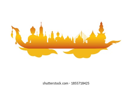 Vector of beautiful Thai Royal Barge Suphannahong on the River of Thailand,Traditional Thai style Vector concept.