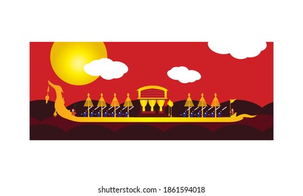 Vektorgrafik des schönen thailändischen Königsbarge Suphannahong am Fluss Thailand, traditionelles thailändisches Vektorkonzept.
