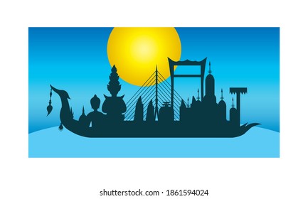 Vector de la hermosa Royal Barge Suphannahong en el río de Tailandia, concepto de vectores de estilo tradicional tailandés.