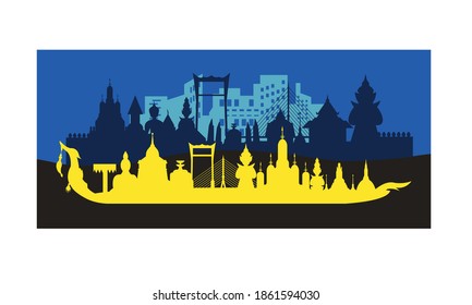 Vector of beautiful Thai Royal Barge Suphannahong on the River of Thailand,Traditional Thai style Vector concept.