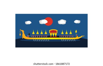 Vector of beautiful Thai Royal Barge Suphannahong on the River of Thailand,Traditional Thai style Vector concept.