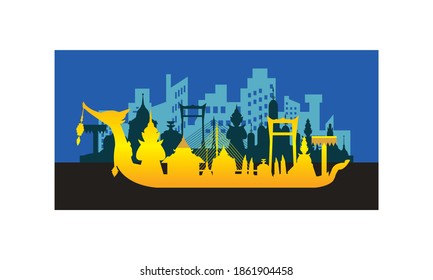Vector of beautiful Thai Royal Barge Suphannahong on the River of Thailand,Traditional Thai style Vector concept.