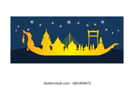 Vector of beautiful Thai Royal Barge Suphannahong on the River of Thailand,Traditional Thai style Vector concept.