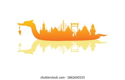 Vector of beautiful Thai Royal Barge Suphannahong on the River of Thailand,Traditional Thai style Vector concept.