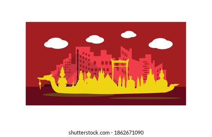 Vector de la hermosa Royal Barge Suphannahong en el río de Tailandia, concepto de vectores de estilo tradicional tailandés.
